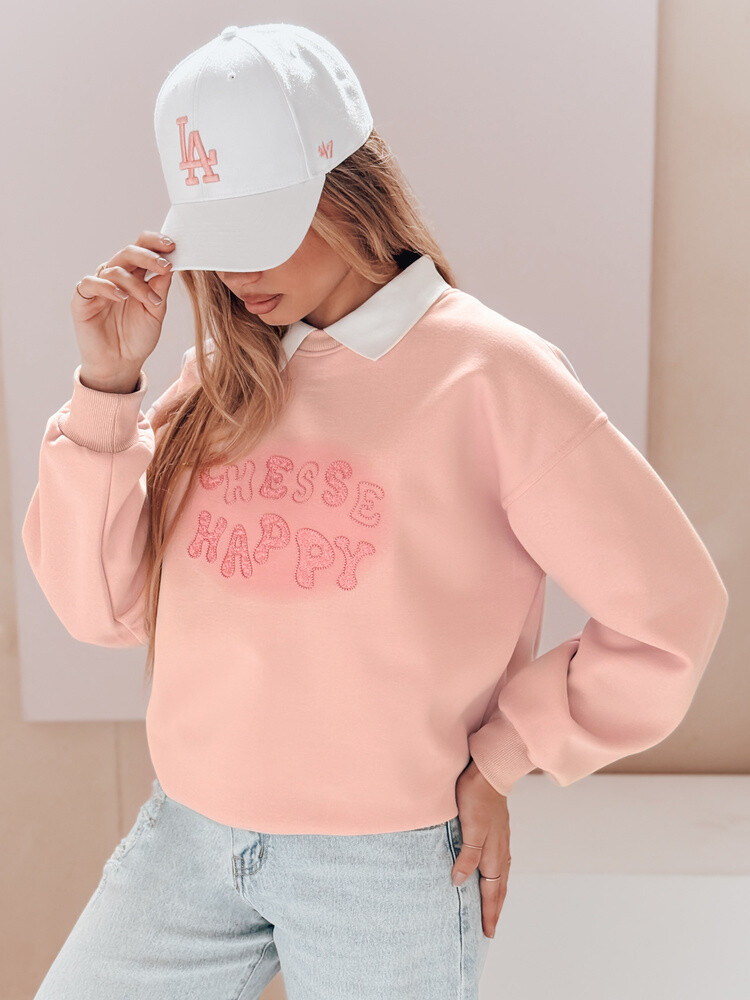 Bluza damska oversize z nadrukiem HAPIRES różowa Dstreet