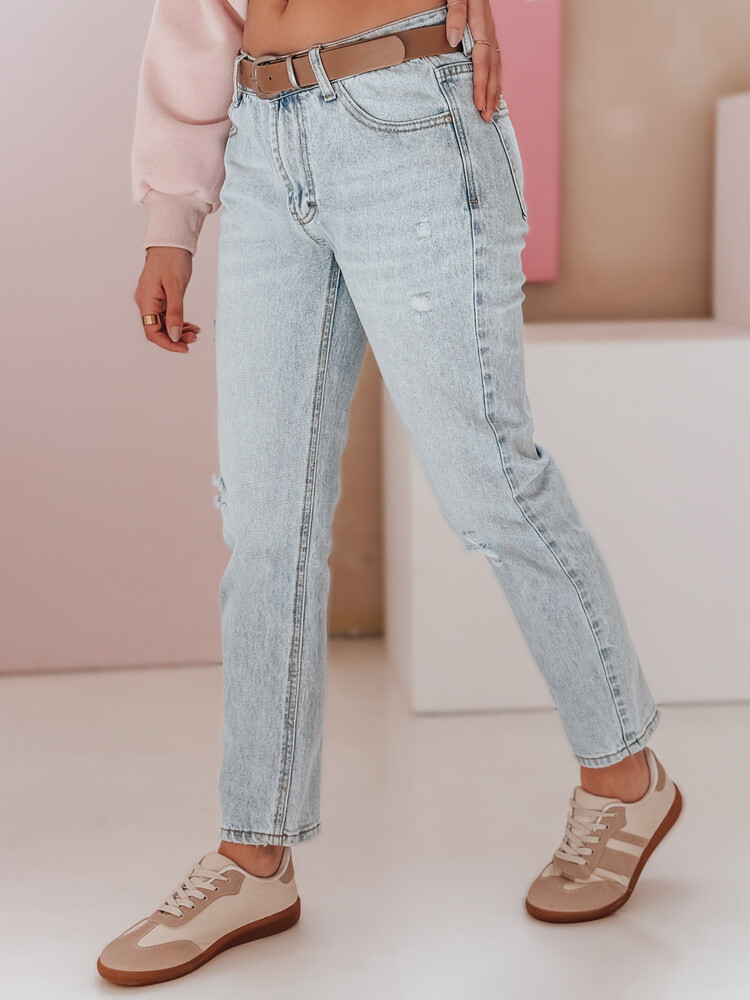 Spodnie damskie jeansowe slim fit z paskiem SLIMLEN niebieskie Dstreet