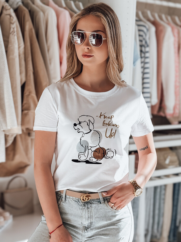 T-shirt damski z pudlem LUMIFITU biały Dstreet