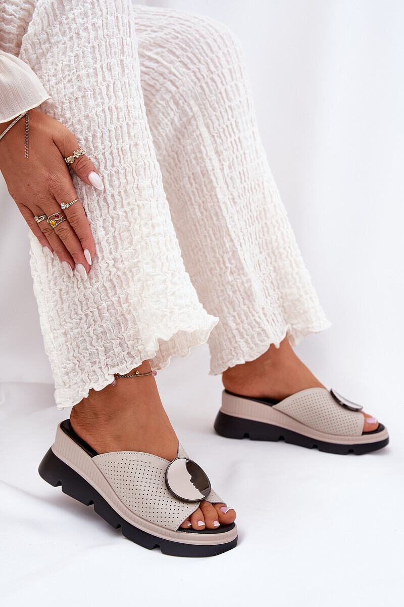 S. BARSKI Dámské Kožené Sandály S Ozdobou Béžové S.Barski