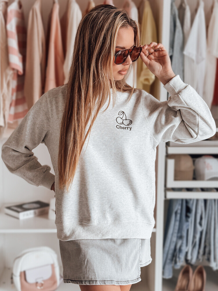 Bluza damska oversize z haftem CHERSOFT szara Dstreet