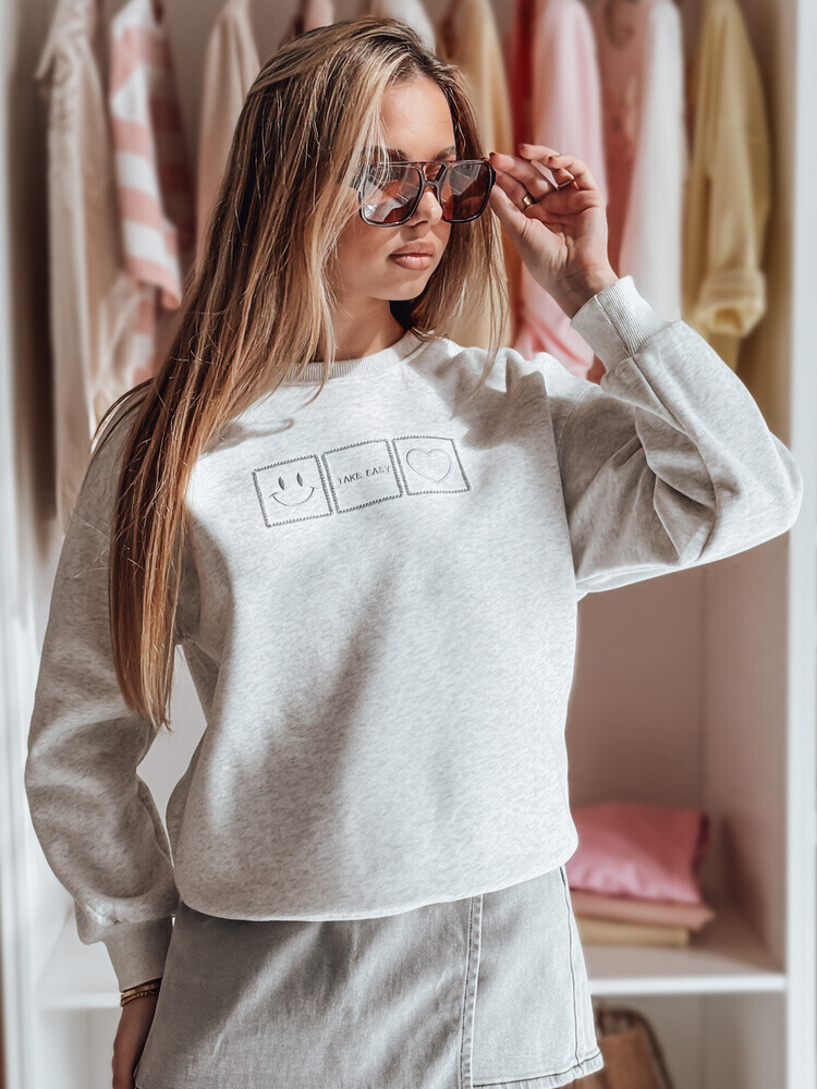 Bluza damska oversize z haftem EASYJOY szara Dstreet