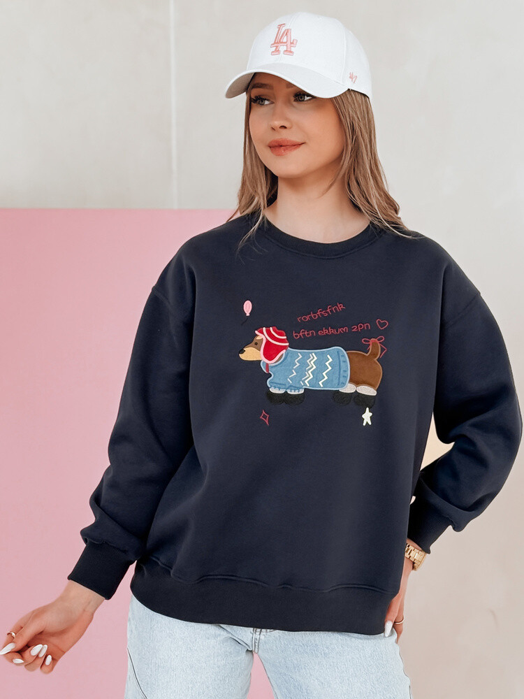 Bluza damska oversize z haftem DOGSWEETY granatowa Dstreet