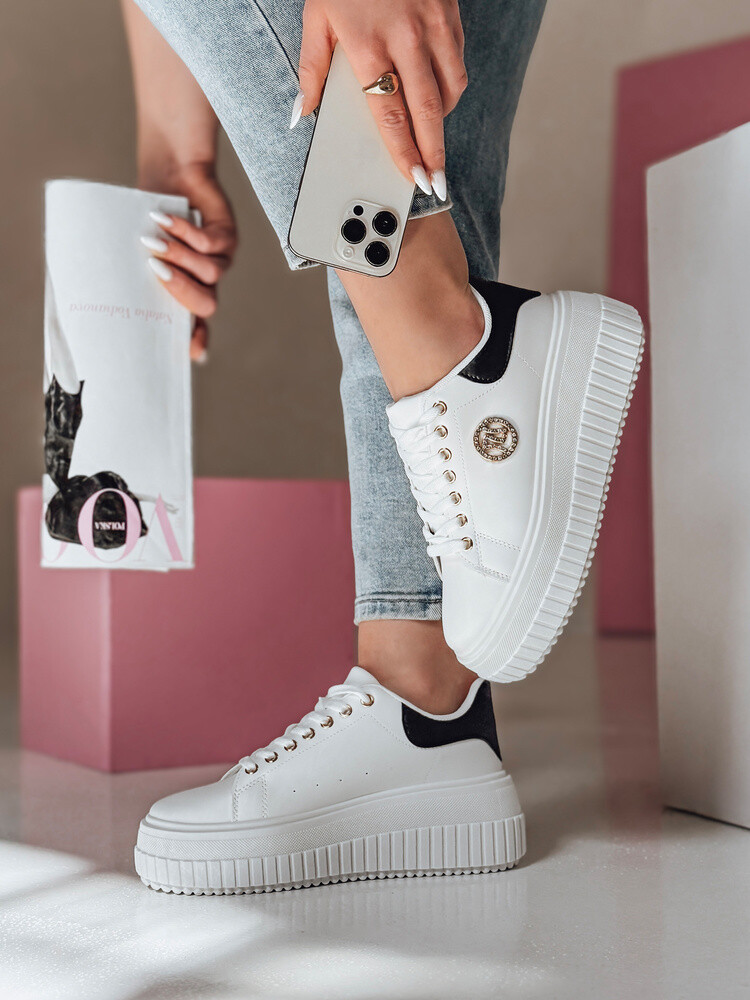 Sneakersy damskie na platformie KITNOT biało-czarne Dstreet