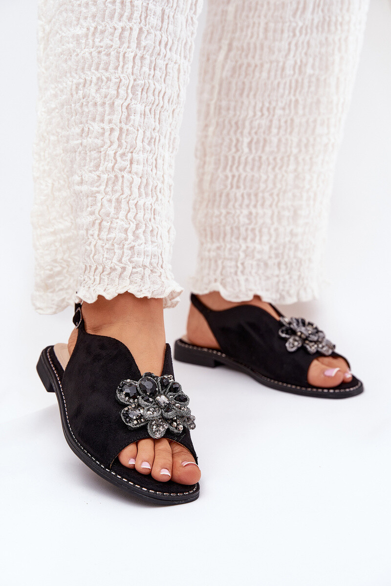 S. BARSKI Dámské Sandály Na Plochém Podpatku S Ozdobou S.Barski KV27-001 Černé