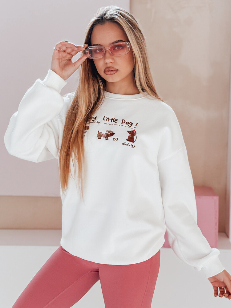 Bluza damska oversize z jamnikami JAMNIKOVE biała Dstreet