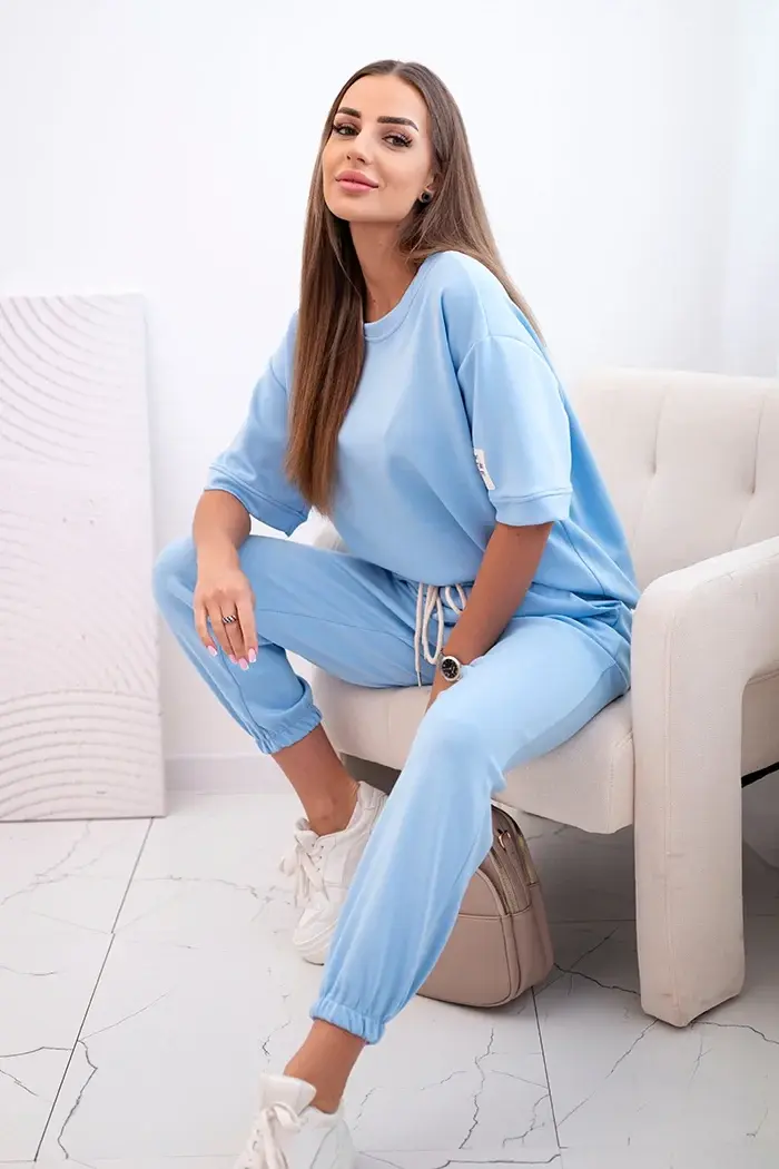 Kesi Włoski Dámský viskózový komplet s krátkým rukávem a nohavicemi modrý