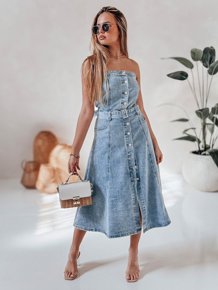 Sukienka jeansowa midi z paskiem SUMMER SKY niebieska Dstreet