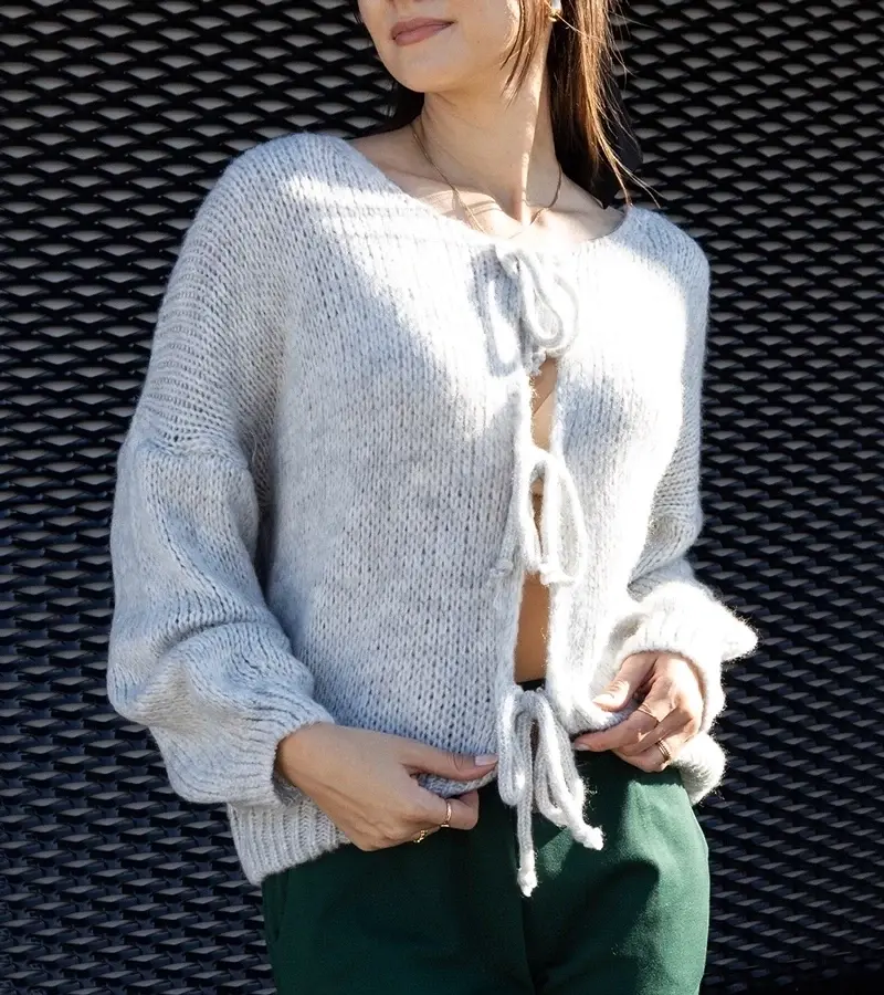 marka niezdefiniowana Gray tie-front sweater Sumaia