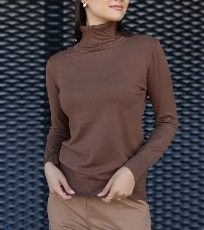 marka niezdefiniowana Brown loose-fit turtleneck Nida