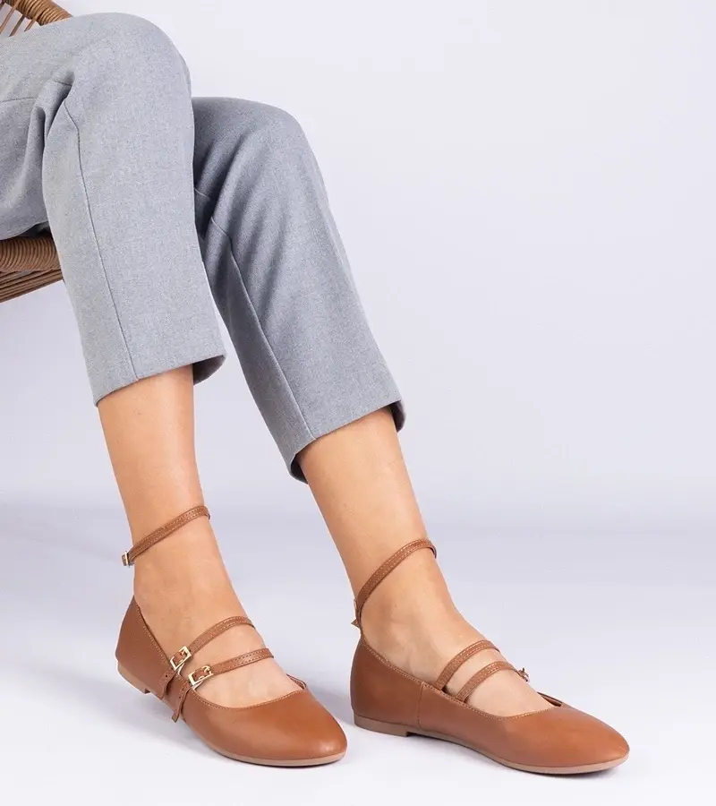 marka niezdefiniowana Brown eco-leather ballet flats with buckles Vitoldora