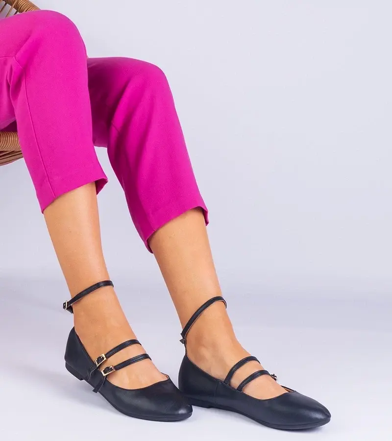 marka niezdefiniowana Black eco-leather ballet flats with buckles Vitoldora