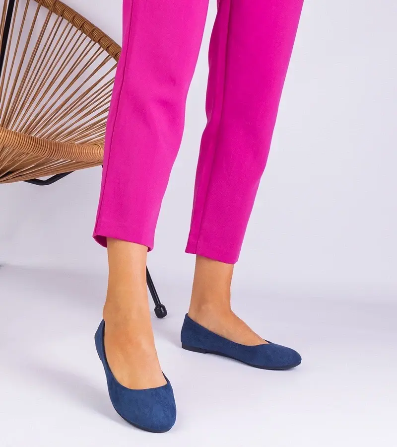 marka niezdefiniowana Navy blue women's ballet flats with a bow, suede Ingera