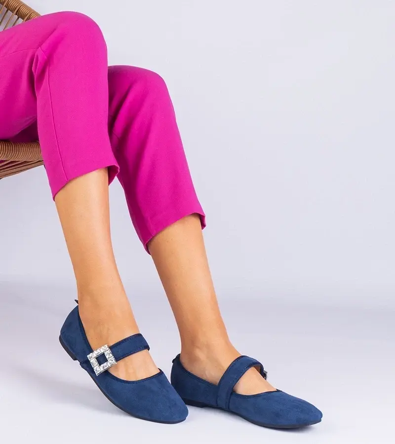 marka niezdefiniowana Navy blue ballet flats adorned with a crystal buckle Demetra