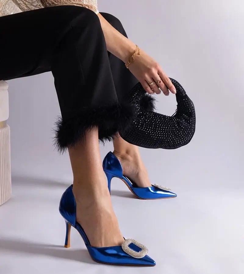 marka niezdefiniowana Blue stilettos adorned with rhinestones Coluga