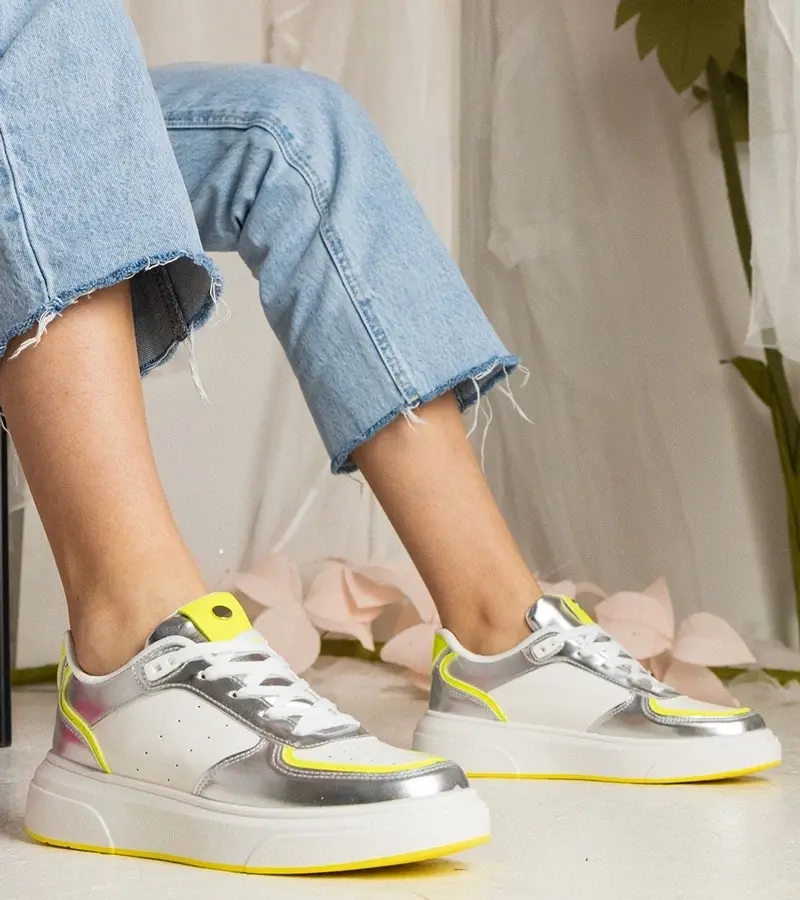marka niezdefiniowana Silver women's sneakers with neon accents Zorra