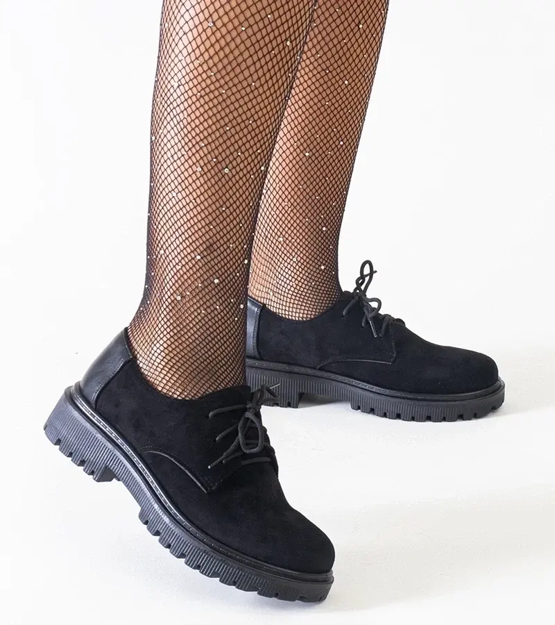 marka niezdefiniowana Black casual lace-up eco-suede shoes Kalila