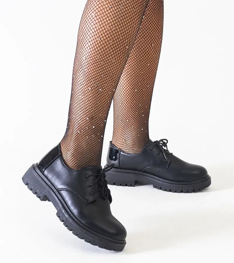 marka niezdefiniowana Black casual lace-up eco-leather shoes Kalila