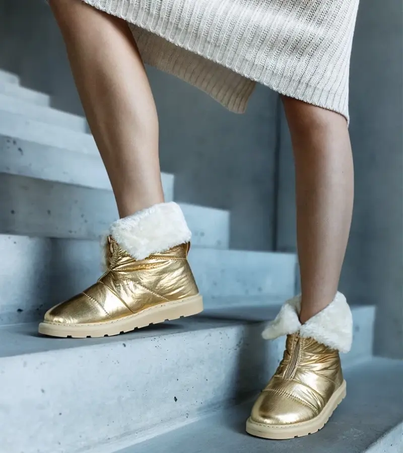 marka niezdefiniowana Gold insulated snow boots with collar Edidda