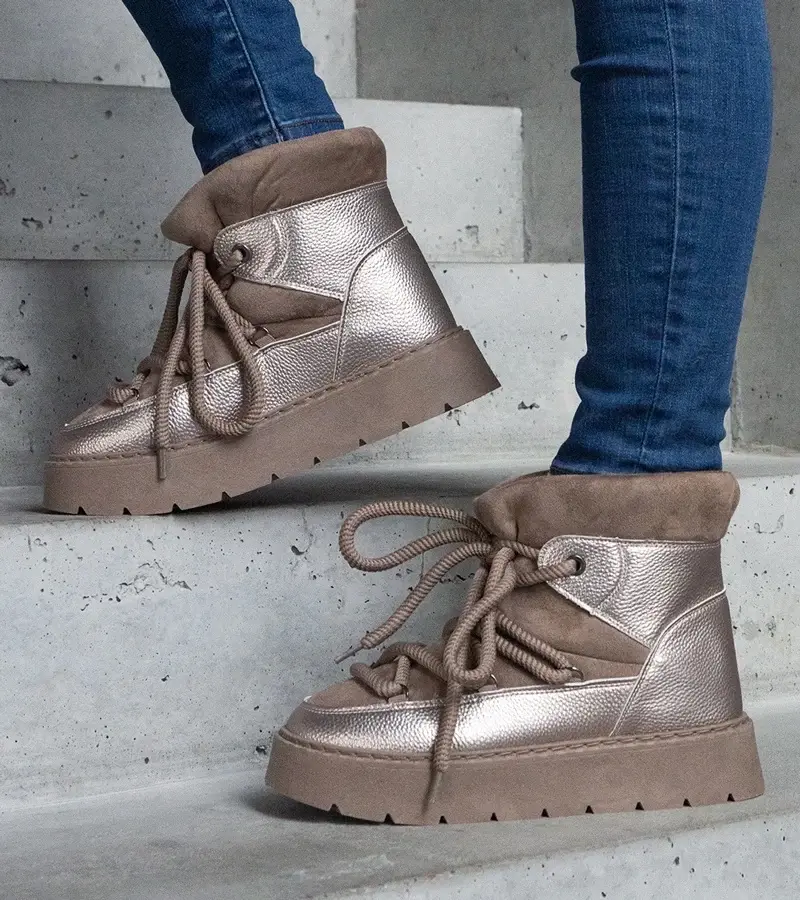 marka niezdefiniowana Dark beige platform snow boots insulated with fur Sapphi