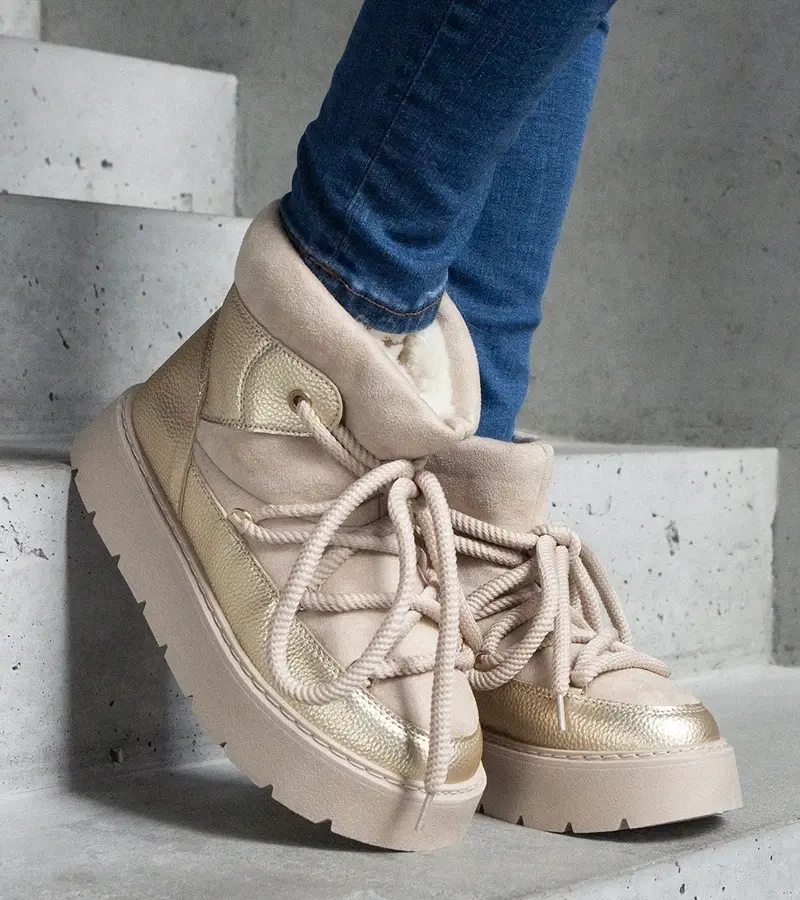 marka niezdefiniowana Beige platform snow boots insulated with fur Sapphi
