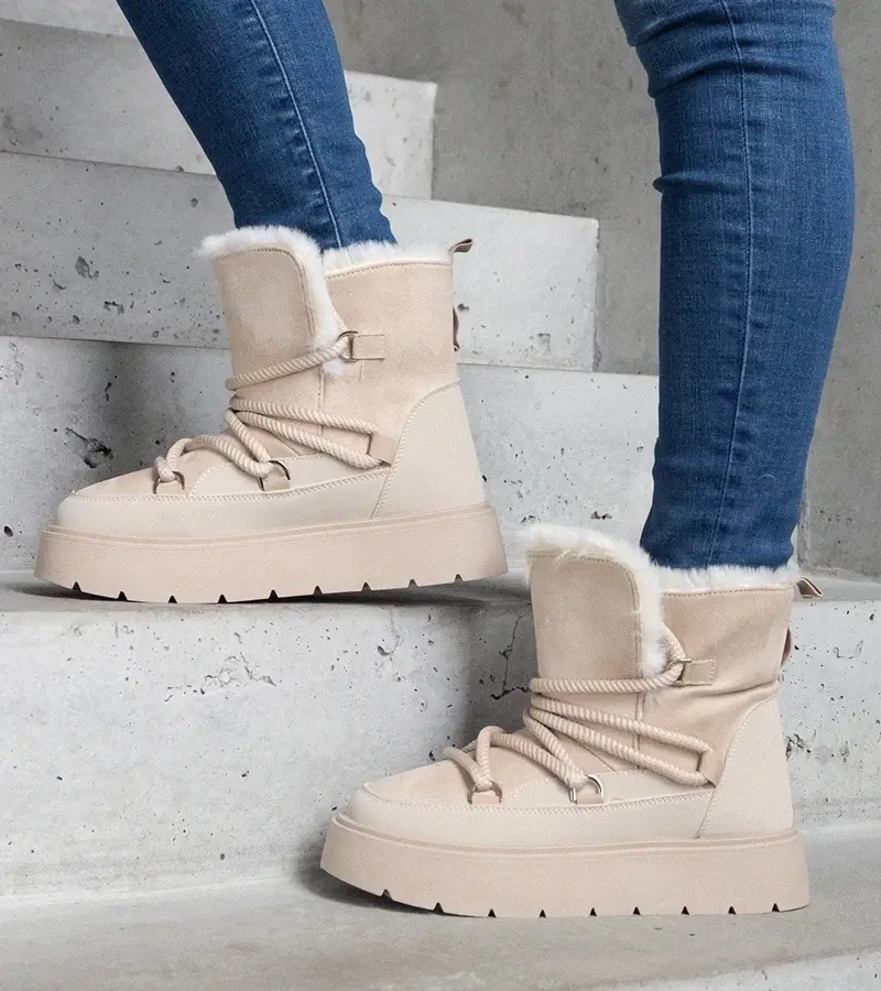 marka niezdefiniowana Beige platform snow boots insulated with fur Andra