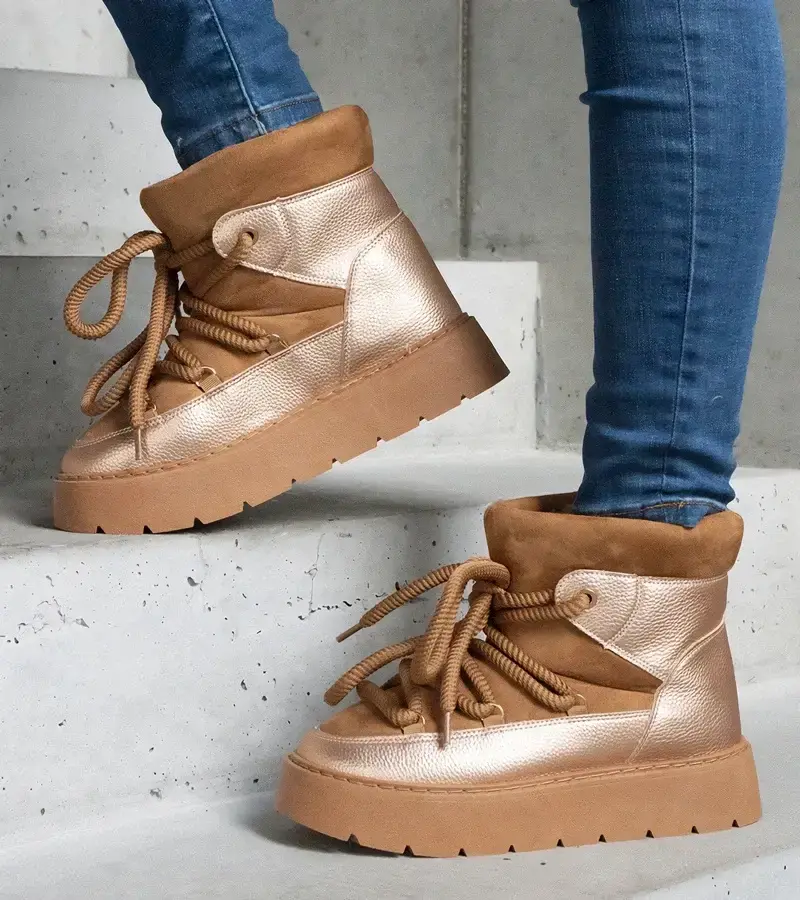 marka niezdefiniowana Brown platform snow boots insulated with fur Sapphi