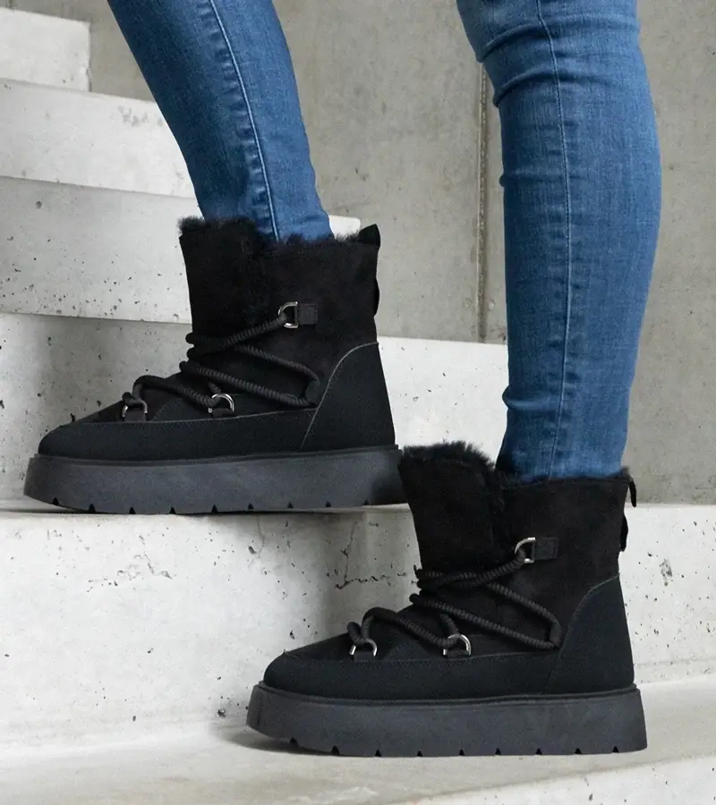 marka niezdefiniowana Black platform snow boots insulated with fur Andra
