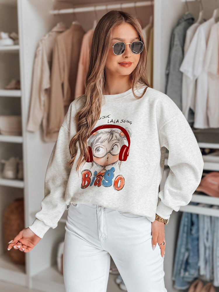 Bluza damska oversize z nadrukiem LALA VIBE szara Dstreet