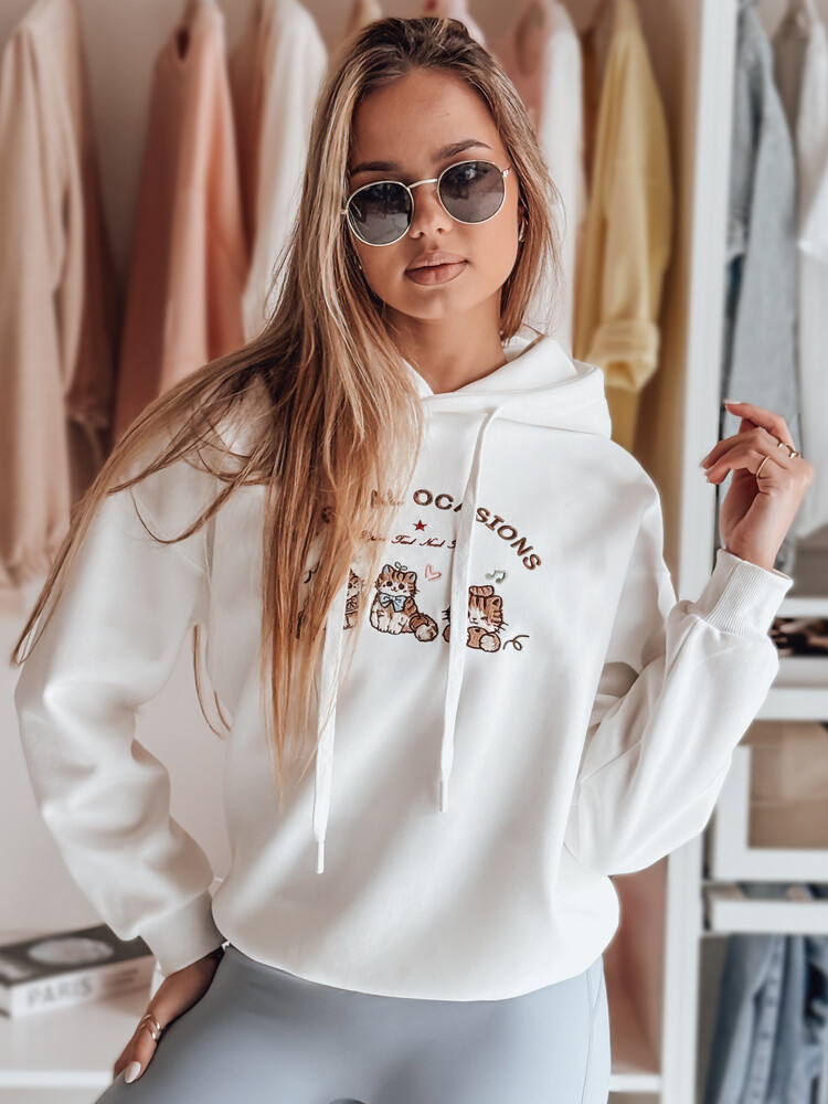 Bluza damska oversize z kapturem SPECIAL KITTY biała Dstreet
