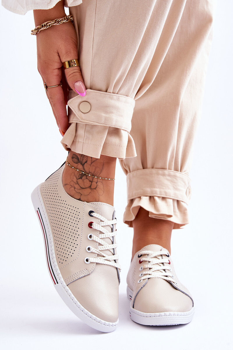 S. BARSKI Dámské kožené ažurové tenisky béžové S.Barski LR952