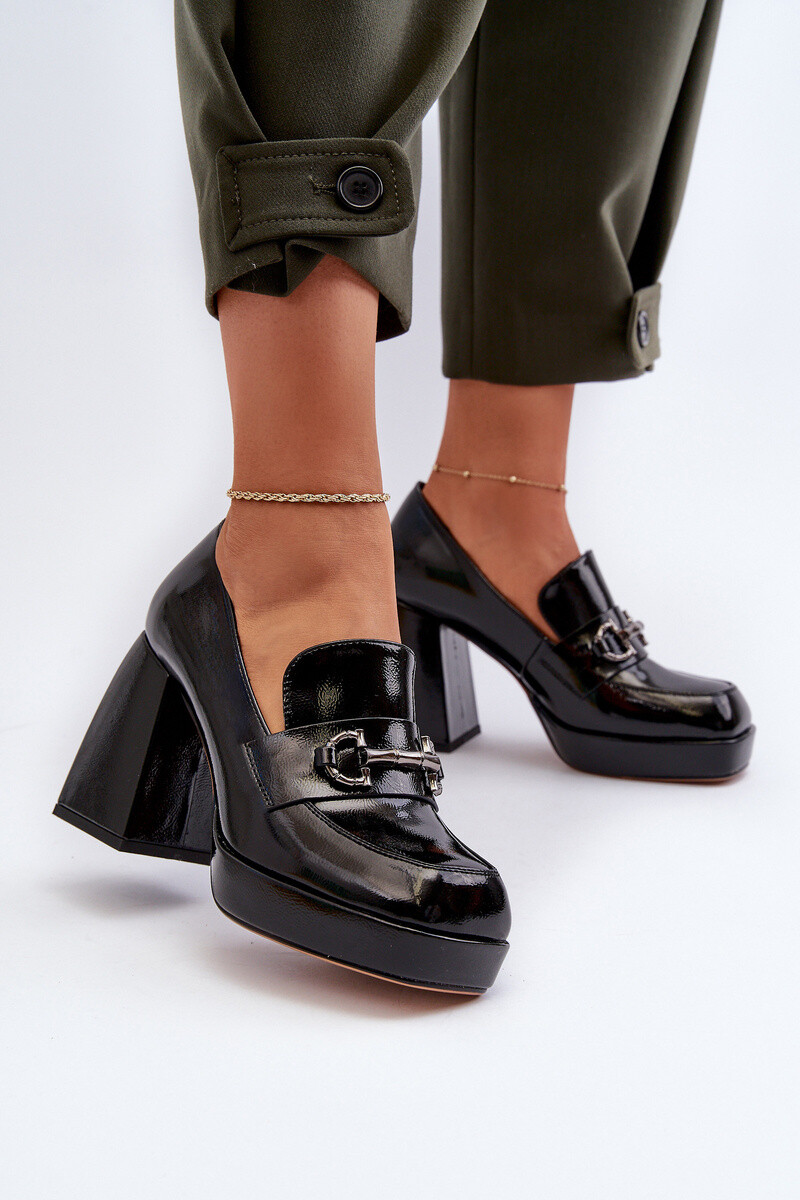 S. BARSKI Lakované dámské polobotky na podpatku černé D&A