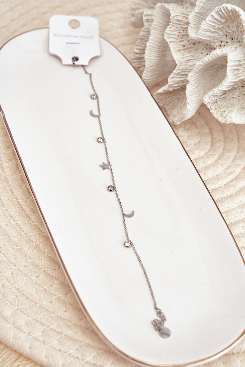 Glam Chic Náramek Na Nohu S Měsíci A Hvězdičkou Stříbrný