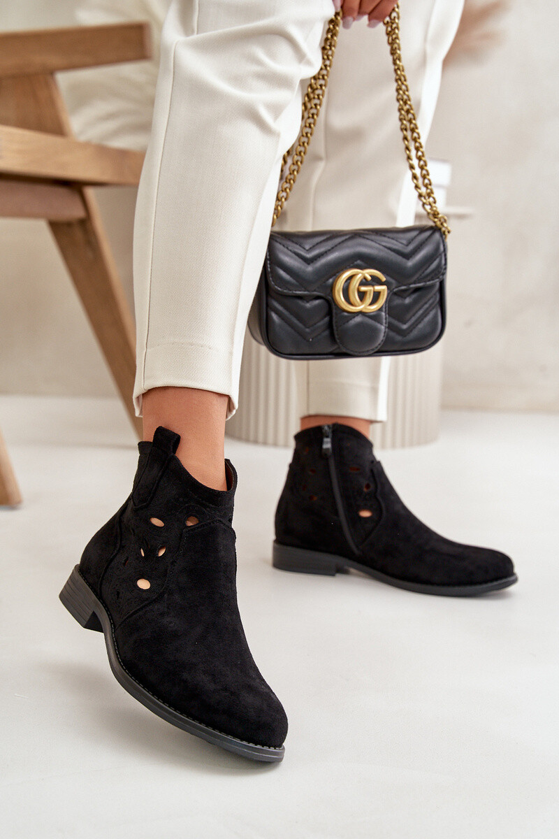 S. BARSKI Dámské Botky S Prořezáváním Na Zip Černé S.Barski