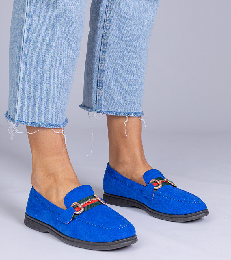 marka niezdefiniowana Blue suede loafers with gold decoration Daliana
