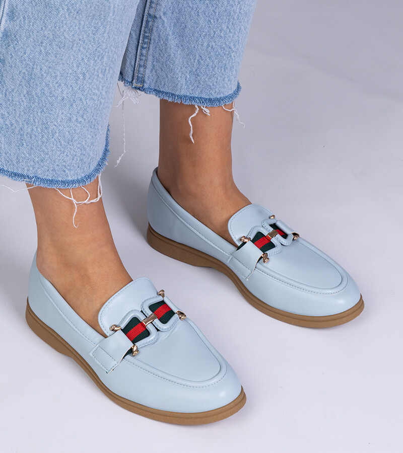 marka niezdefiniowana Blue faux leather loafers with decoration Kalenda
