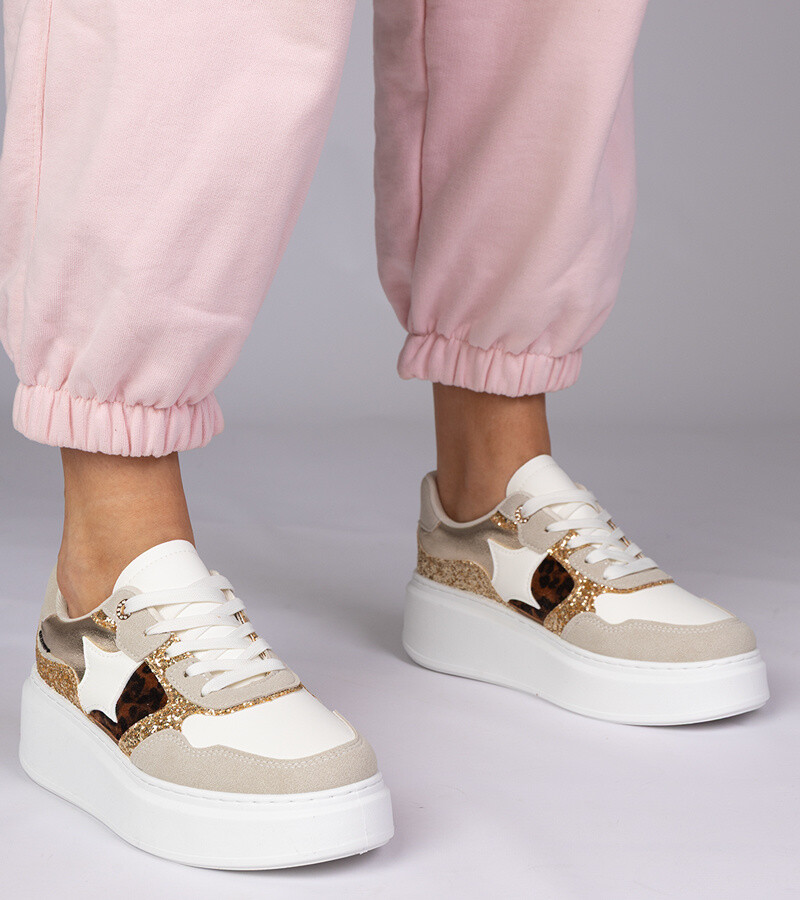 marka niezdefiniowana Leopard glitter sneakers with animal print Bertula