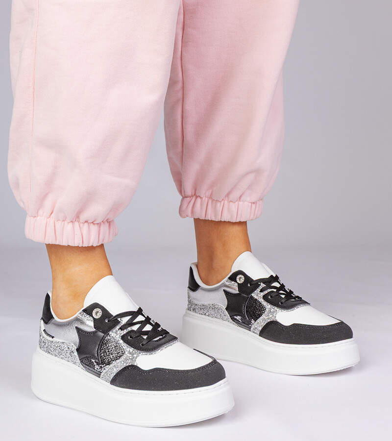 marka niezdefiniowana Black glitter sneakers with animal print Bertula