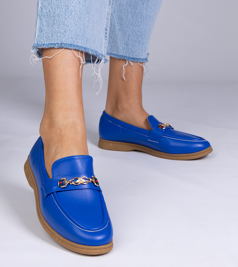 marka niezdefiniowana Blue loafers with gold decoration Feola