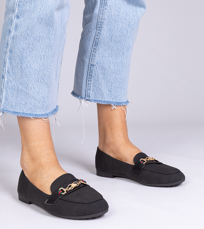 marka niezdefiniowana Black matte loafers with gold decoration Gloriasa