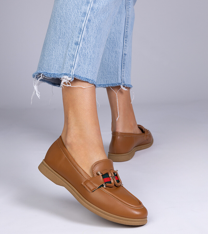 marka niezdefiniowana Brown faux leather loafers with decoration Kalenda