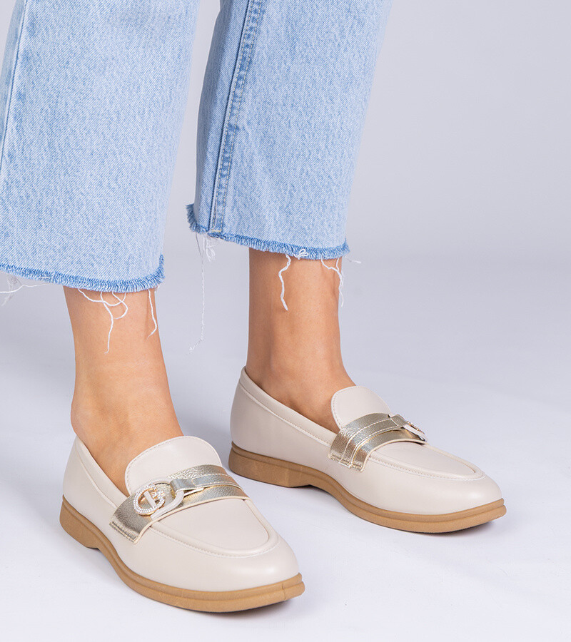 marka niezdefiniowana Beige faux leather loafers with rhinestones Berita