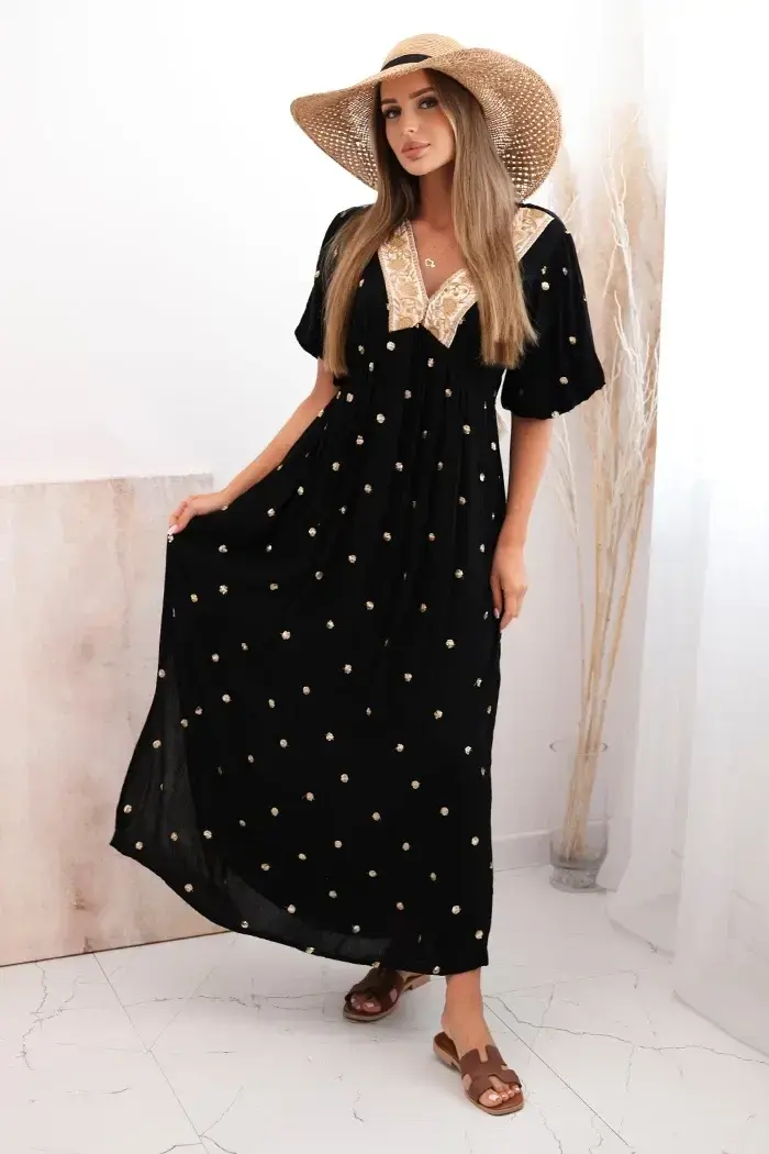 Kesi Włoski Dámské viskózové šaty se zavazováním na zádech černý