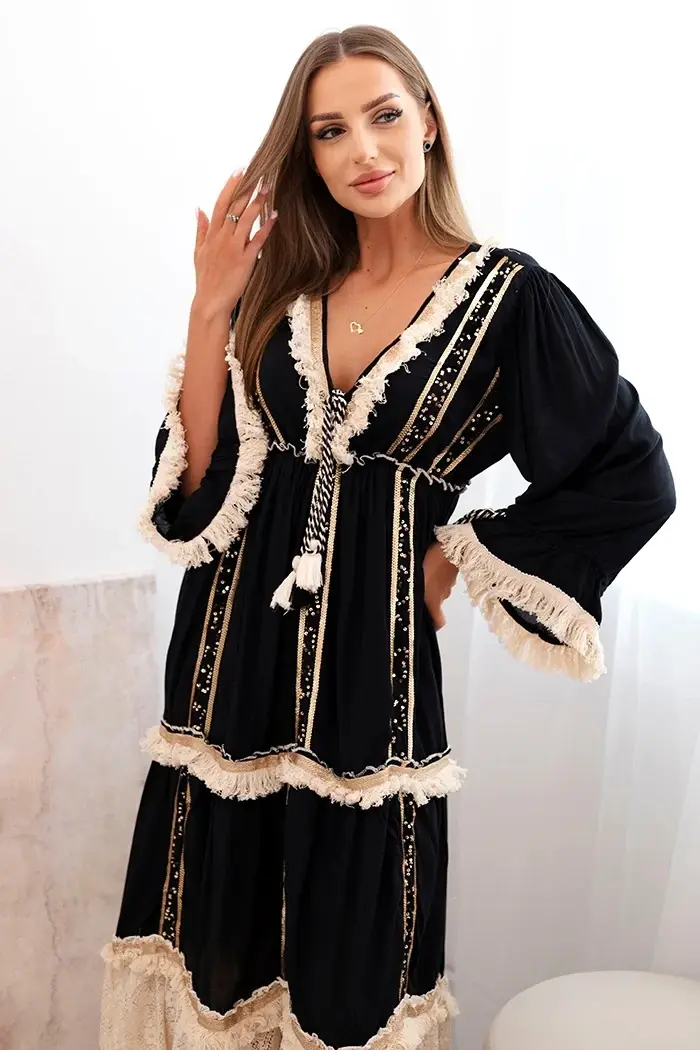 Kesi Włoski Dámské boho šaty s krajkou černý