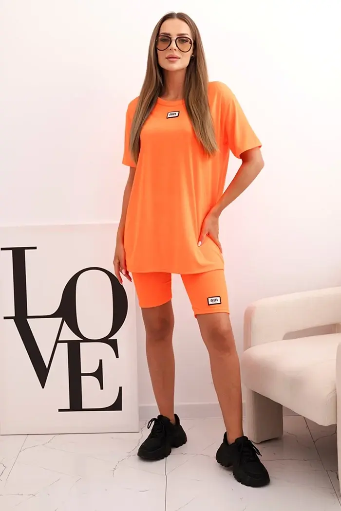 Kesi Włoski Dámský bavlněný komplet s krátkým rukávem a šortkami pomeranč