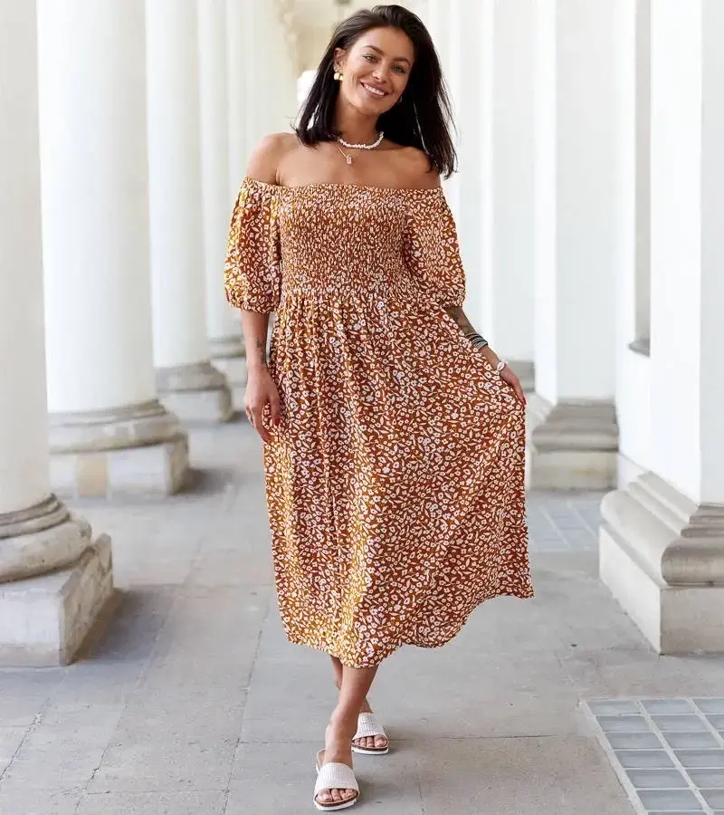 UR/CEO Orange floral midi dress Zetticci