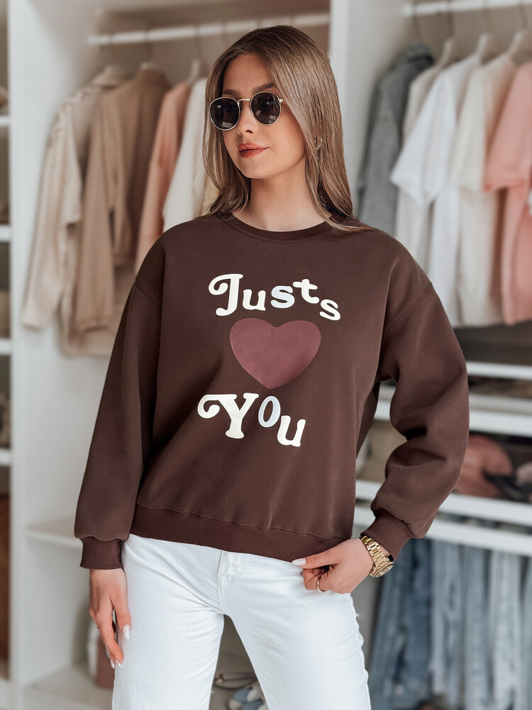 Bluza damska oversize z nadrukiem JUST LOVE YOU brązowa Dstreet