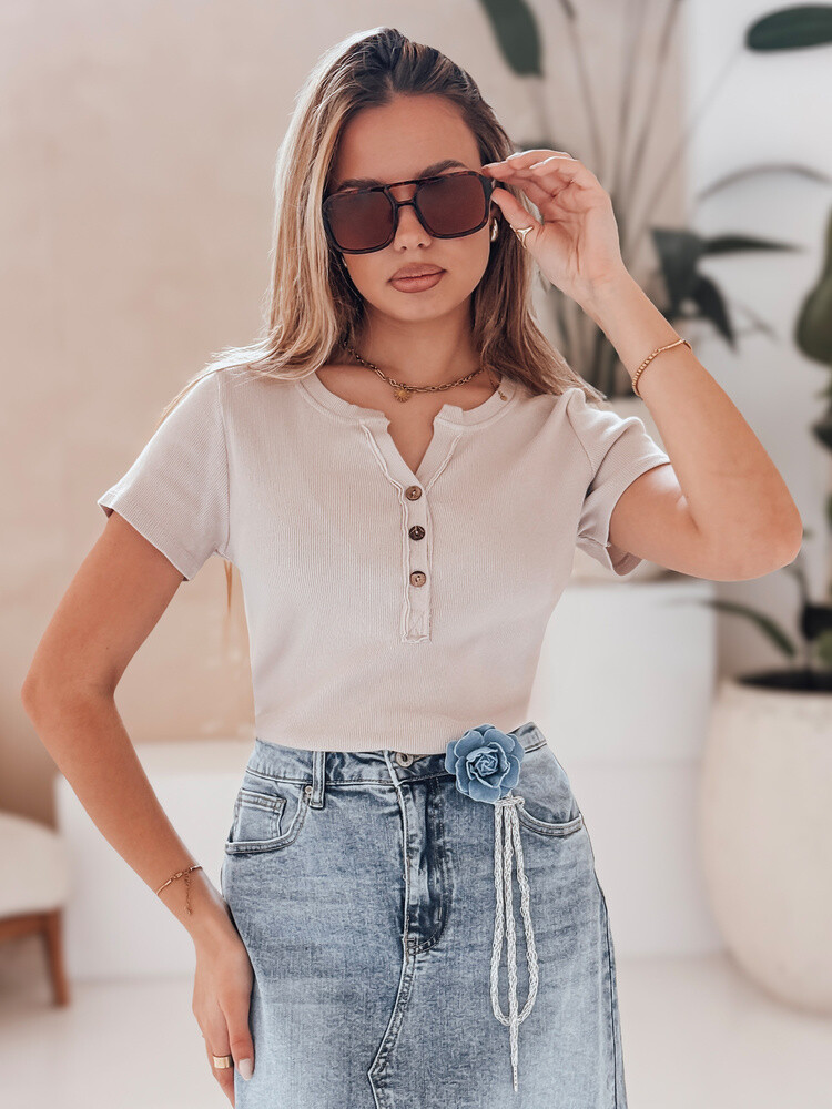 Bluzka damska one size prążkowana KISS LOOK beżowa Dstreet