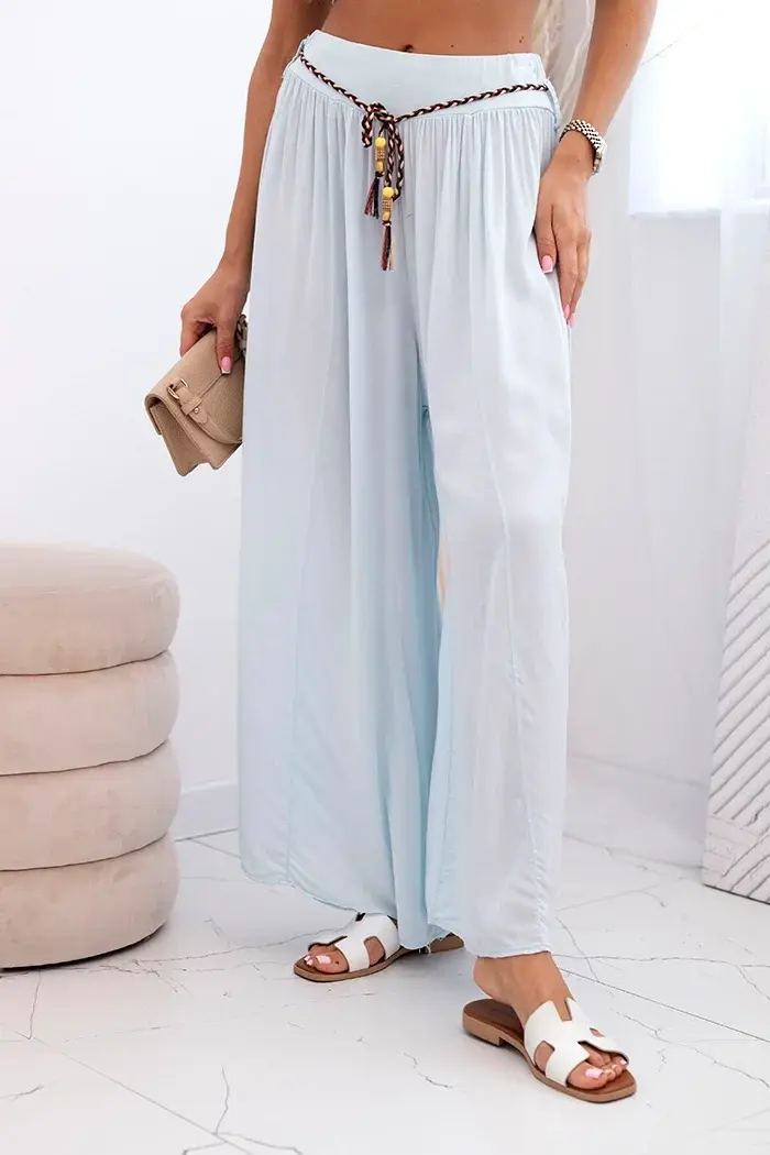 Kesi Włoski Dámské kalhoty z viskózy se širokými nohavicemi modrý