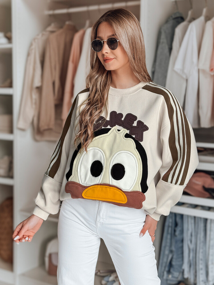 Bluza damska oversize z naszywkami CUTE MAKEX beżowa Dstreet